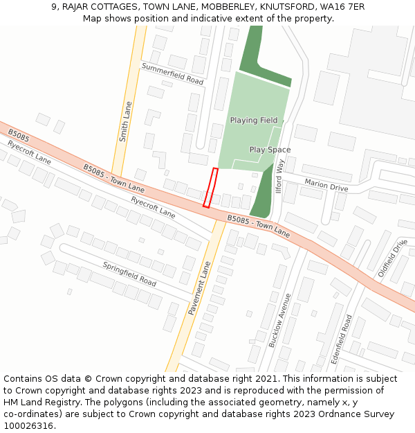 9, RAJAR COTTAGES, TOWN LANE, MOBBERLEY, KNUTSFORD, WA16 7ER: Location map and indicative extent of plot