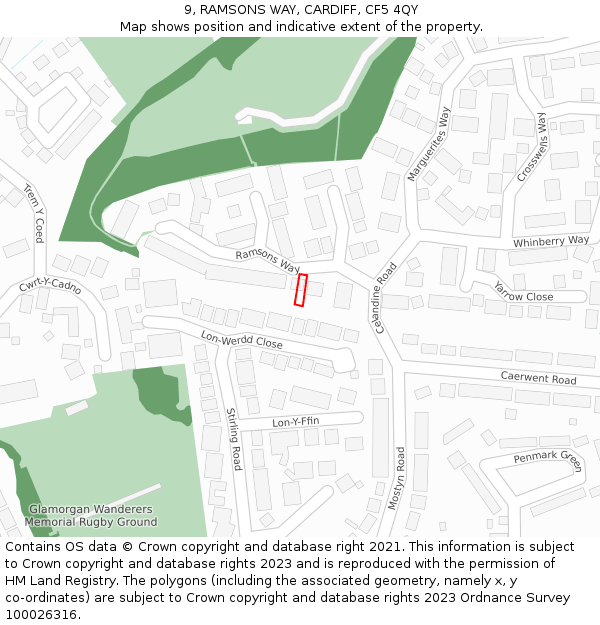 9, RAMSONS WAY, CARDIFF, CF5 4QY: Location map and indicative extent of plot