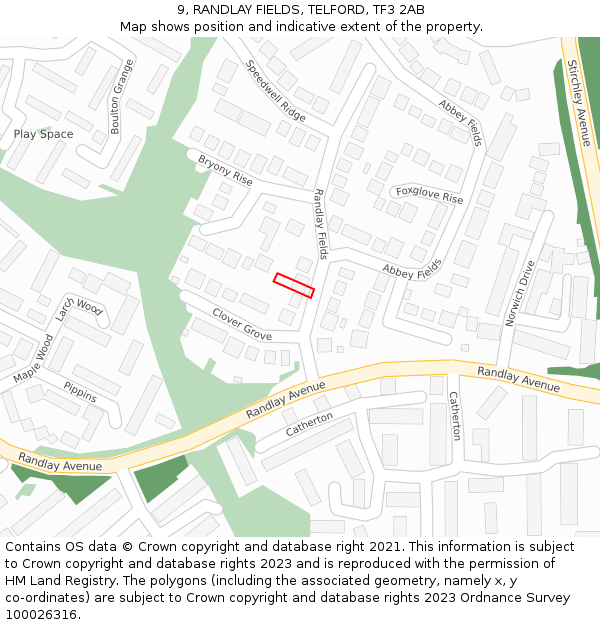 9, RANDLAY FIELDS, TELFORD, TF3 2AB: Location map and indicative extent of plot