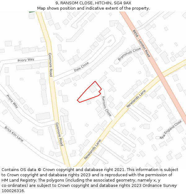 9, RANSOM CLOSE, HITCHIN, SG4 9AX: Location map and indicative extent of plot