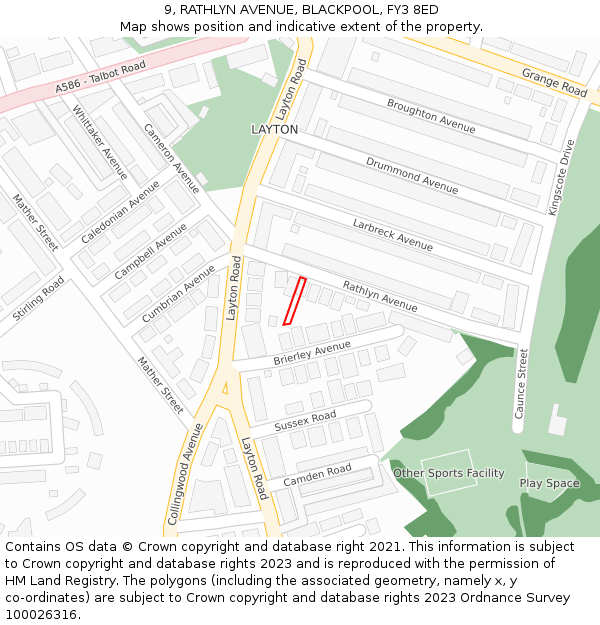 9, RATHLYN AVENUE, BLACKPOOL, FY3 8ED: Location map and indicative extent of plot