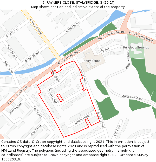 9, RAYNERS CLOSE, STALYBRIDGE, SK15 1TJ: Location map and indicative extent of plot