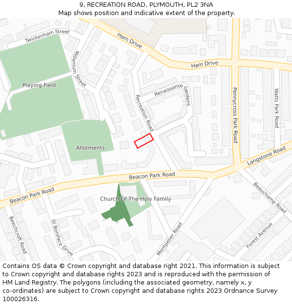 9, RECREATION ROAD, PLYMOUTH, PL2 3NA: Location map and indicative extent of plot