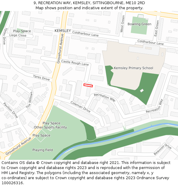 9, RECREATION WAY, KEMSLEY, SITTINGBOURNE, ME10 2RD: Location map and indicative extent of plot