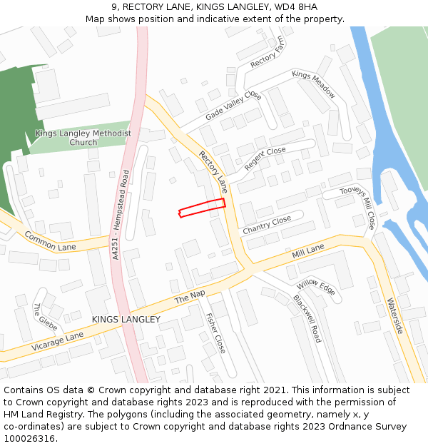 9, RECTORY LANE, KINGS LANGLEY, WD4 8HA: Location map and indicative extent of plot