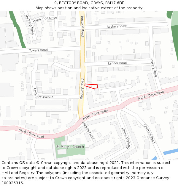 9, RECTORY ROAD, GRAYS, RM17 6BE: Location map and indicative extent of plot