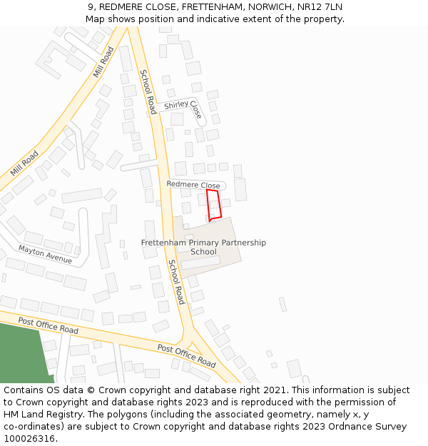 9, REDMERE CLOSE, FRETTENHAM, NORWICH, NR12 7LN: Location map and indicative extent of plot
