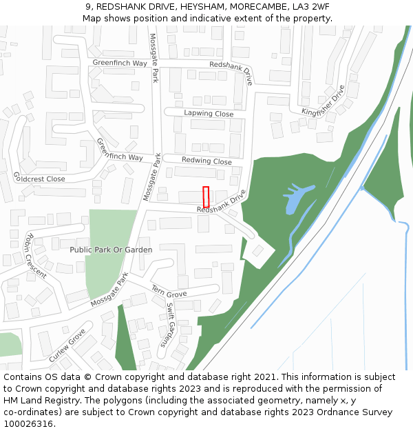9, REDSHANK DRIVE, HEYSHAM, MORECAMBE, LA3 2WF: Location map and indicative extent of plot