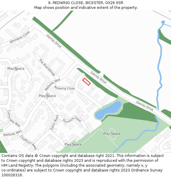 9, REDWING CLOSE, BICESTER, OX26 6SR: Location map and indicative extent of plot