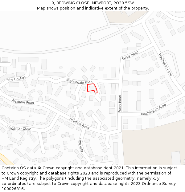 9, REDWING CLOSE, NEWPORT, PO30 5SW: Location map and indicative extent of plot