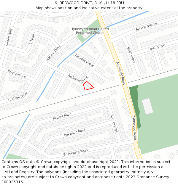 9, REDWOOD DRIVE, RHYL, LL18 3RU: Location map and indicative extent of plot