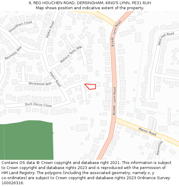 9, REG HOUCHEN ROAD, DERSINGHAM, KING'S LYNN, PE31 6UH: Location map and indicative extent of plot