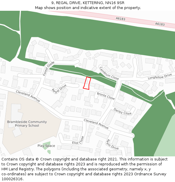 9, REGAL DRIVE, KETTERING, NN16 9SR: Location map and indicative extent of plot