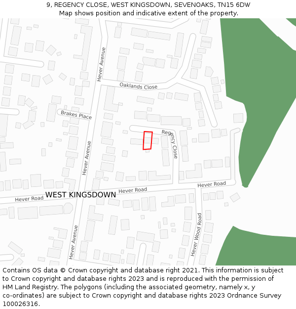 9, REGENCY CLOSE, WEST KINGSDOWN, SEVENOAKS, TN15 6DW: Location map and indicative extent of plot