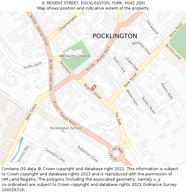 9, REGENT STREET, POCKLINGTON, YORK, YO42 2QN: Location map and indicative extent of plot