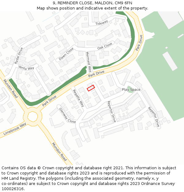 9, REMINDER CLOSE, MALDON, CM9 6FN: Location map and indicative extent of plot