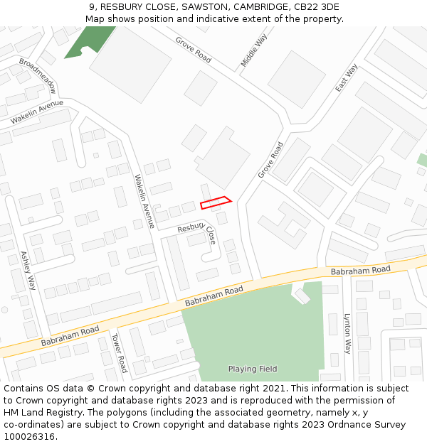 9, RESBURY CLOSE, SAWSTON, CAMBRIDGE, CB22 3DE: Location map and indicative extent of plot