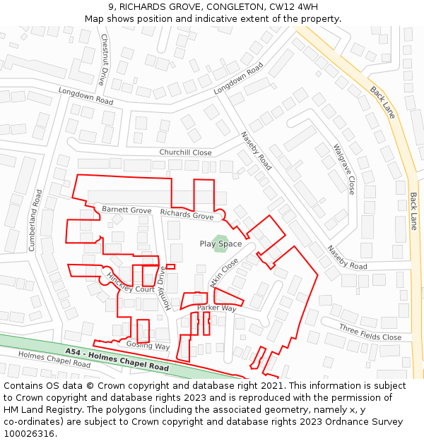 9, RICHARDS GROVE, CONGLETON, CW12 4WH: Location map and indicative extent of plot