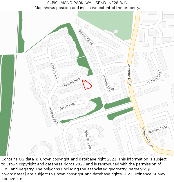9, RICHMOND PARK, WALLSEND, NE28 8UN: Location map and indicative extent of plot