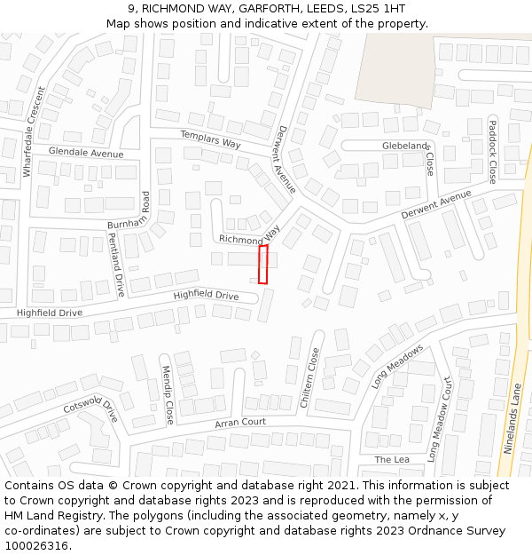 9, RICHMOND WAY, GARFORTH, LEEDS, LS25 1HT: Location map and indicative extent of plot