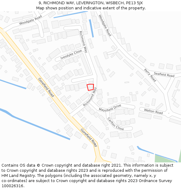 9, RICHMOND WAY, LEVERINGTON, WISBECH, PE13 5JX: Location map and indicative extent of plot