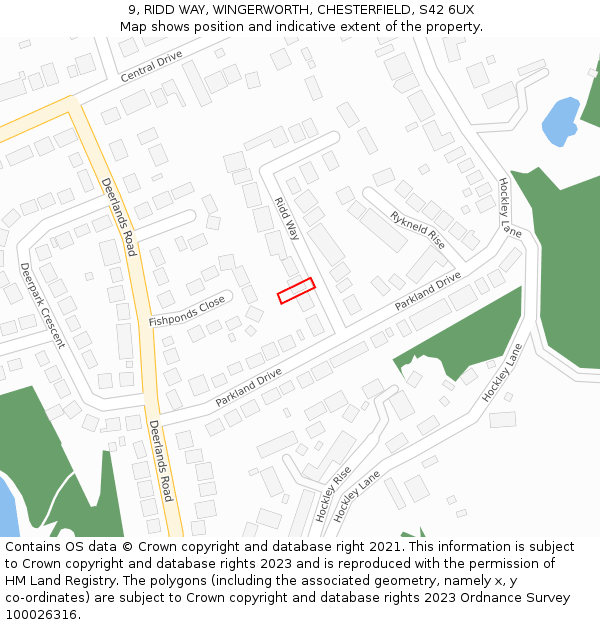 9, RIDD WAY, WINGERWORTH, CHESTERFIELD, S42 6UX: Location map and indicative extent of plot
