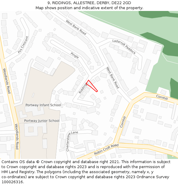 9, RIDDINGS, ALLESTREE, DERBY, DE22 2GD: Location map and indicative extent of plot