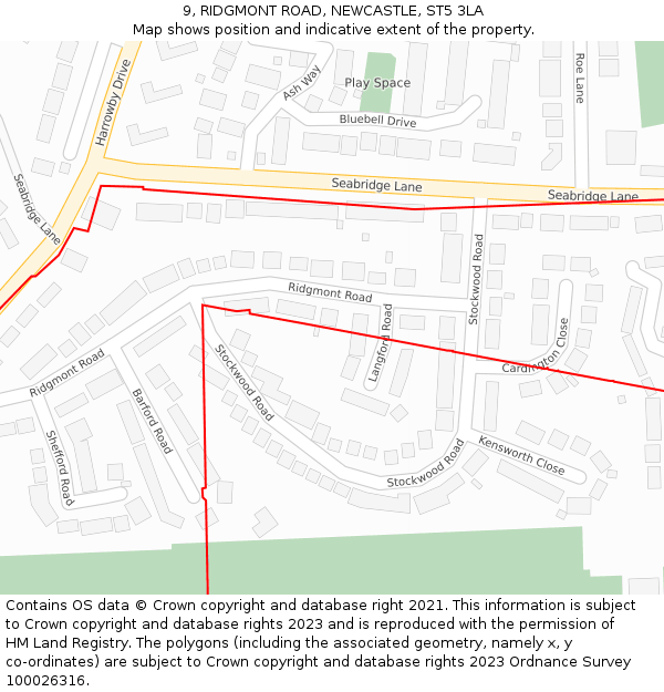 9, RIDGMONT ROAD, NEWCASTLE, ST5 3LA: Location map and indicative extent of plot