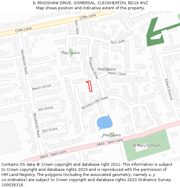 9, RINGSHAW DRIVE, GOMERSAL, CLECKHEATON, BD19 4NZ: Location map and indicative extent of plot