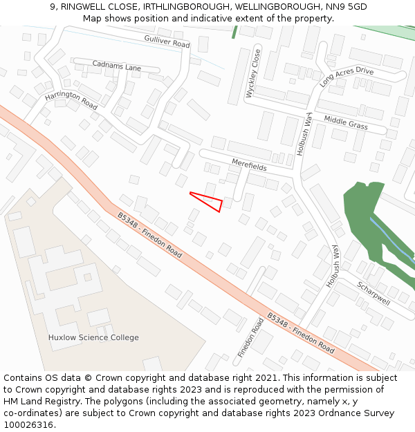 9, RINGWELL CLOSE, IRTHLINGBOROUGH, WELLINGBOROUGH, NN9 5GD: Location map and indicative extent of plot