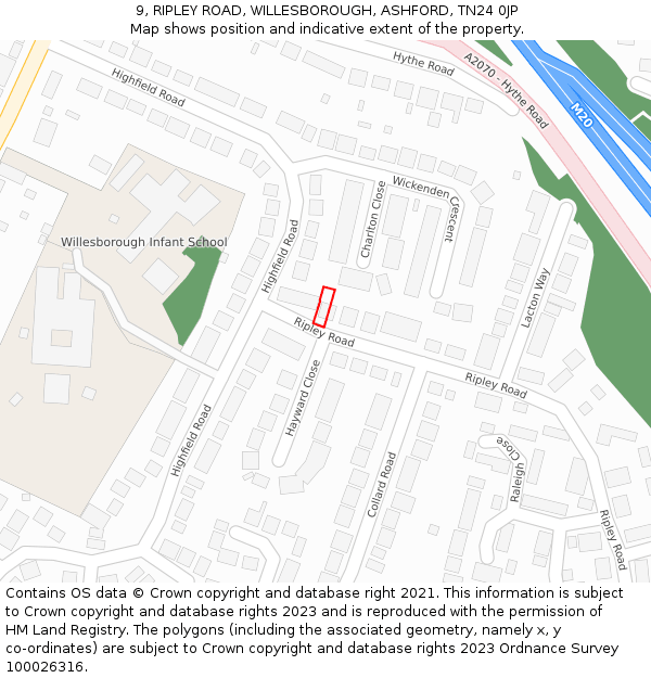 9, RIPLEY ROAD, WILLESBOROUGH, ASHFORD, TN24 0JP: Location map and indicative extent of plot