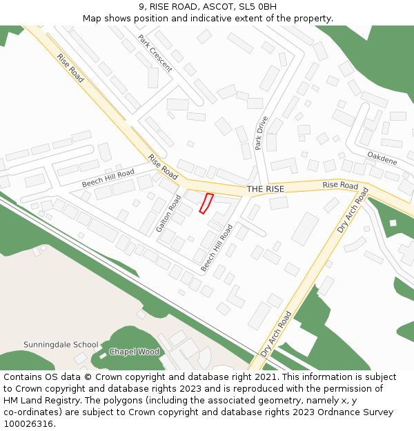 9, RISE ROAD, ASCOT, SL5 0BH: Location map and indicative extent of plot