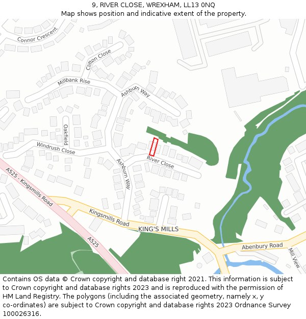 9, RIVER CLOSE, WREXHAM, LL13 0NQ: Location map and indicative extent of plot