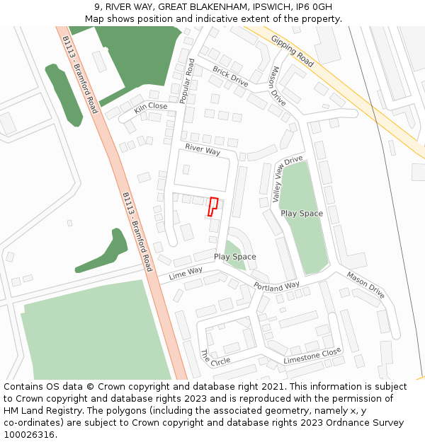 9, RIVER WAY, GREAT BLAKENHAM, IPSWICH, IP6 0GH: Location map and indicative extent of plot