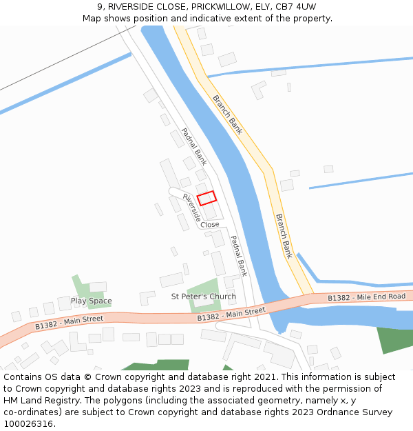 9, RIVERSIDE CLOSE, PRICKWILLOW, ELY, CB7 4UW: Location map and indicative extent of plot