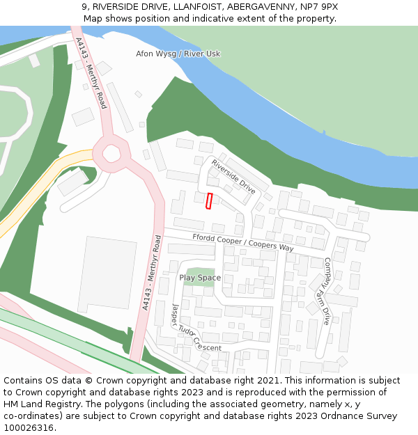 9, RIVERSIDE DRIVE, LLANFOIST, ABERGAVENNY, NP7 9PX: Location map and indicative extent of plot