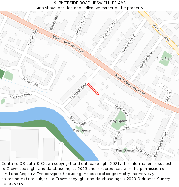 9, RIVERSIDE ROAD, IPSWICH, IP1 4AR: Location map and indicative extent of plot