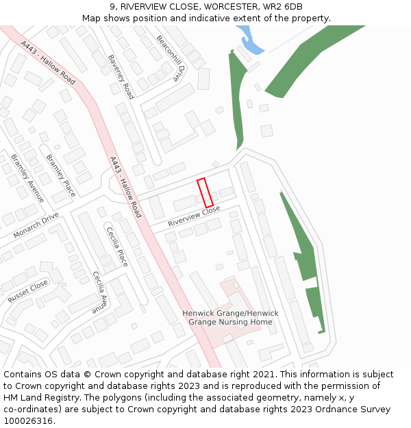 9, RIVERVIEW CLOSE, WORCESTER, WR2 6DB: Location map and indicative extent of plot