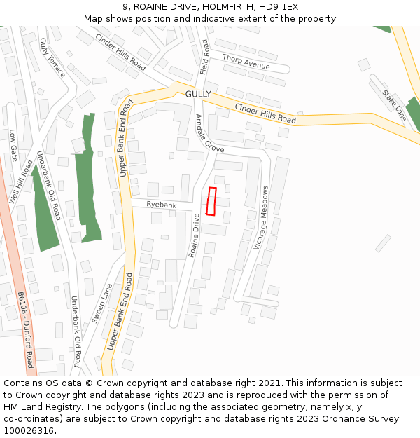 9, ROAINE DRIVE, HOLMFIRTH, HD9 1EX: Location map and indicative extent of plot