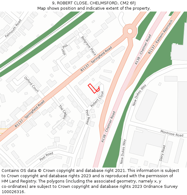 9, ROBERT CLOSE, CHELMSFORD, CM2 6FJ: Location map and indicative extent of plot