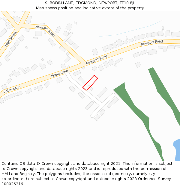 9, ROBIN LANE, EDGMOND, NEWPORT, TF10 8JL: Location map and indicative extent of plot