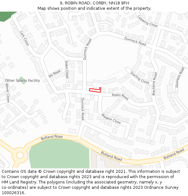 9, ROBIN ROAD, CORBY, NN18 8FH: Location map and indicative extent of plot