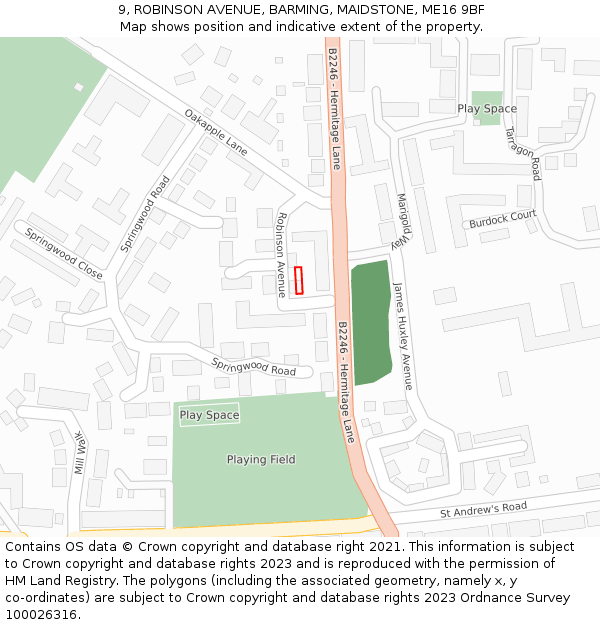 9, ROBINSON AVENUE, BARMING, MAIDSTONE, ME16 9BF: Location map and indicative extent of plot