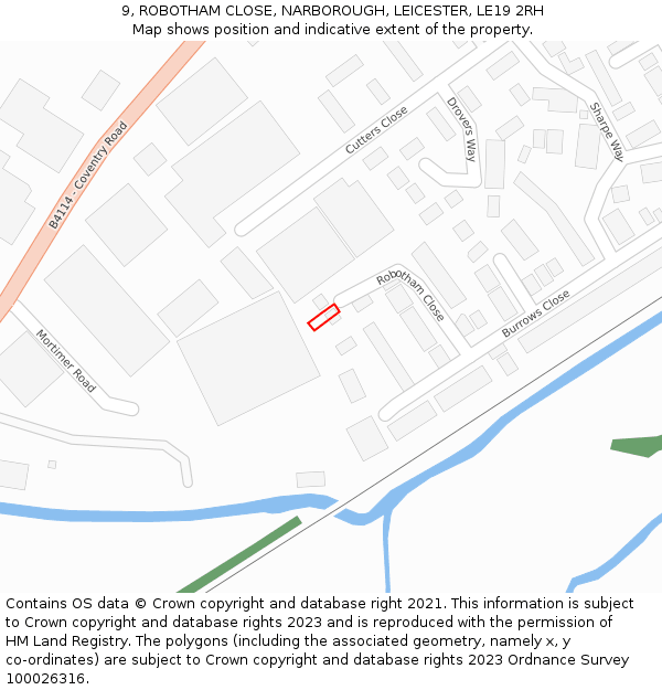 9, ROBOTHAM CLOSE, NARBOROUGH, LEICESTER, LE19 2RH: Location map and indicative extent of plot