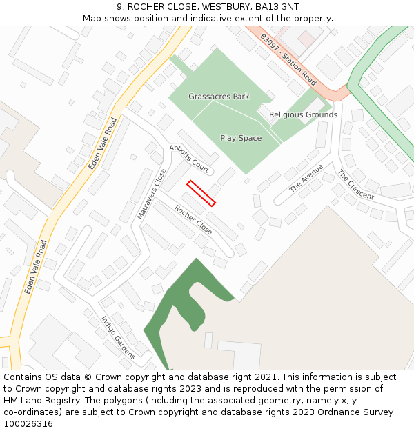 9, ROCHER CLOSE, WESTBURY, BA13 3NT: Location map and indicative extent of plot