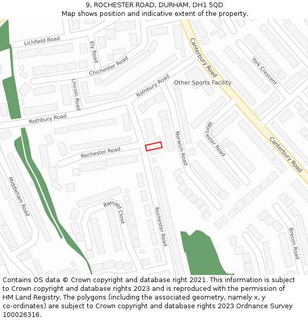 9, ROCHESTER ROAD, DURHAM, DH1 5QD: Location map and indicative extent of plot