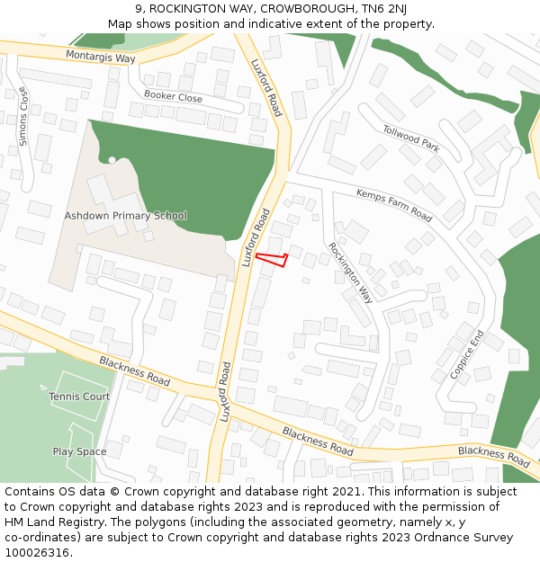 9, ROCKINGTON WAY, CROWBOROUGH, TN6 2NJ: Location map and indicative extent of plot