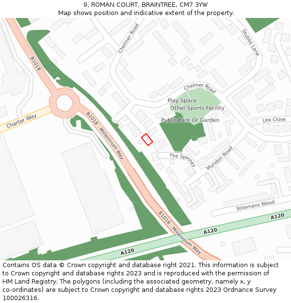 9, ROMAN COURT, BRAINTREE, CM7 3YW: Location map and indicative extent of plot