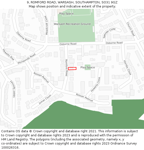 9, ROMFORD ROAD, WARSASH, SOUTHAMPTON, SO31 9GZ: Location map and indicative extent of plot