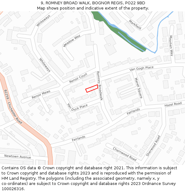 9, ROMNEY BROAD WALK, BOGNOR REGIS, PO22 9BD: Location map and indicative extent of plot